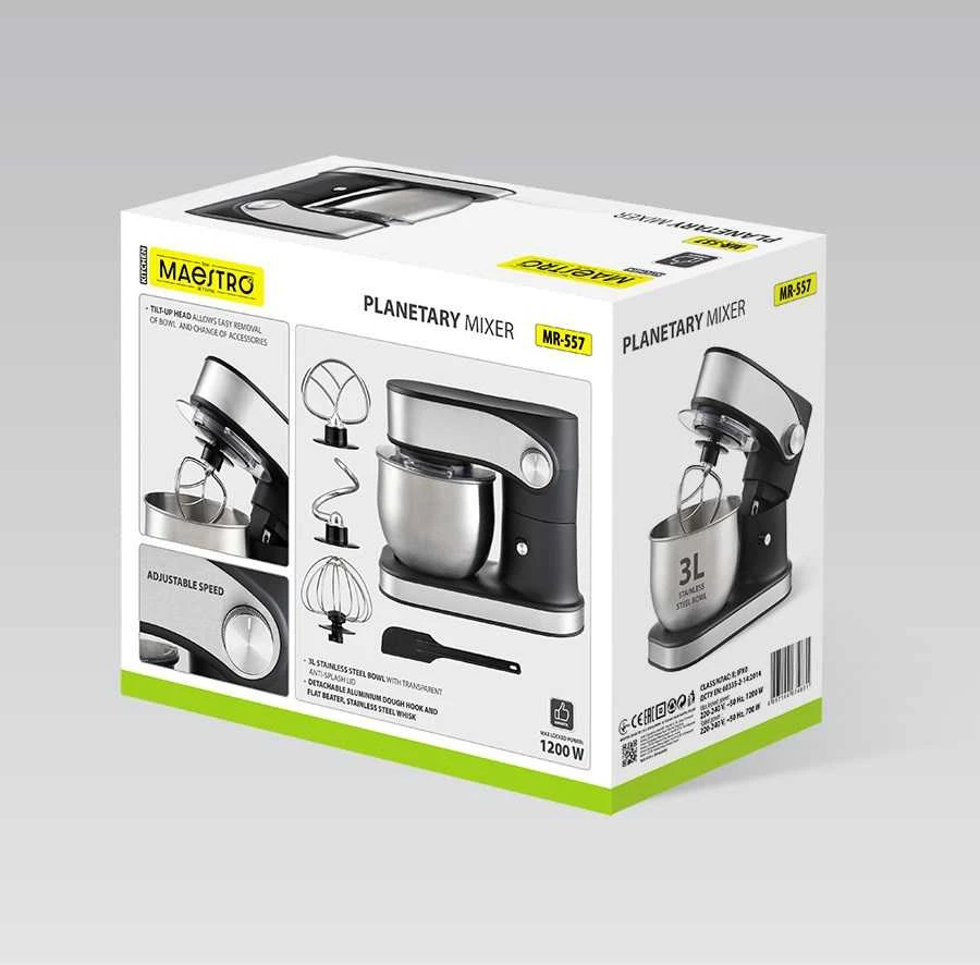 Feel-Maestro MR-557 planetarinis maišytuvas su 3 l dubeniu, 1200 W Juodas