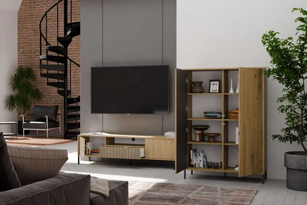 Top E Shop KAMARO 2DD plona/stora ąžuolo amatininkų vitrina