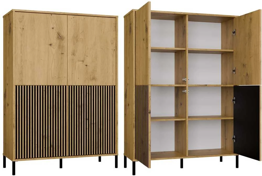 Top E Shop KAMARO 4DK SLIM/GL ĄŽUOLINĖ ARTISAN VITRINĖ SPINTELĖ