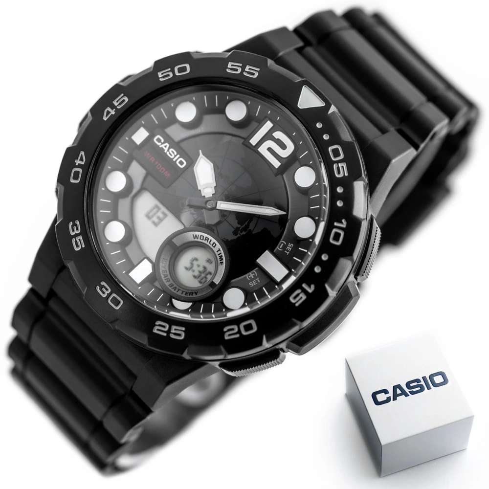 VYRIŠKAS LAIKRODIS CASIO AEQ-100W 1AV (zd070a) – WORLD TIME + BOX