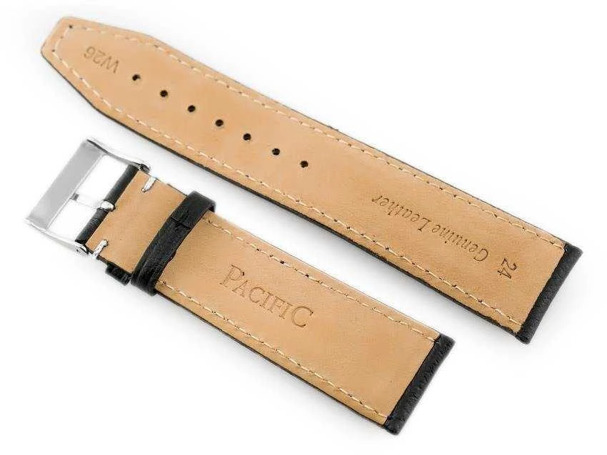 Pacific W26 leather watch strap - PREMIUM - juodas/baltas - 22mm
