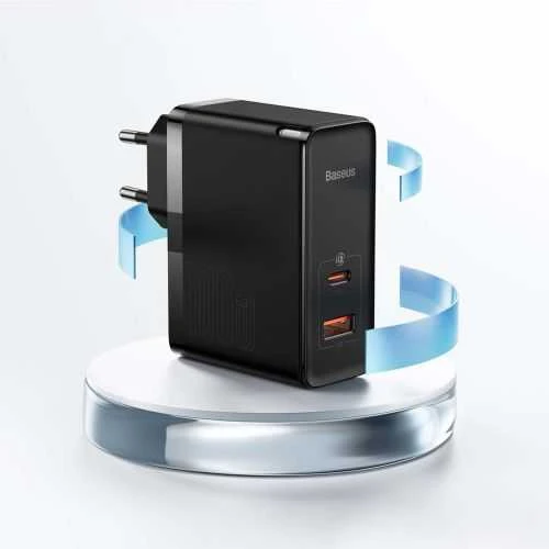 Baseus GaN5 Pro USB-C + USB sieninis įkroviklis, 100W + 1m laidas (baltas)