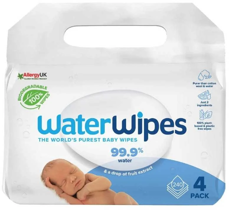 WATER WIPES WATERWIPES DRĖGNOS SERVETĖLĖS, 4 PAKUOTĖS PO 60 VNT., BIODEGRADABLE