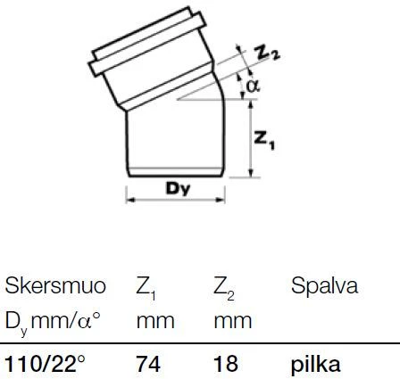 Vidaus kanalizacijos alkūnė Wavin Optima, d110, 22°