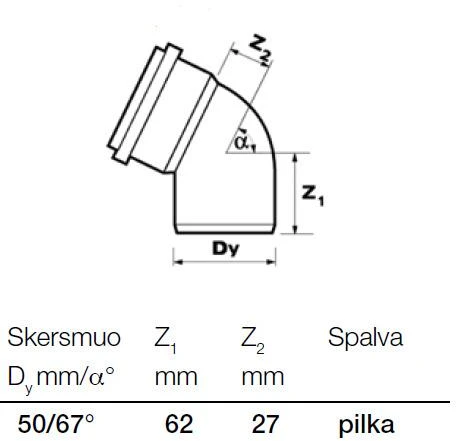 Vidaus kanalizacijos alkūnė Wavin Optima, d50, 67°
