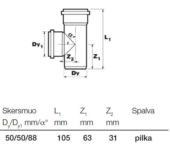 Wavin Baltic Vidaus kanalizacijos trišakis WAVIN OPTIMA, d , 50-50, 88*