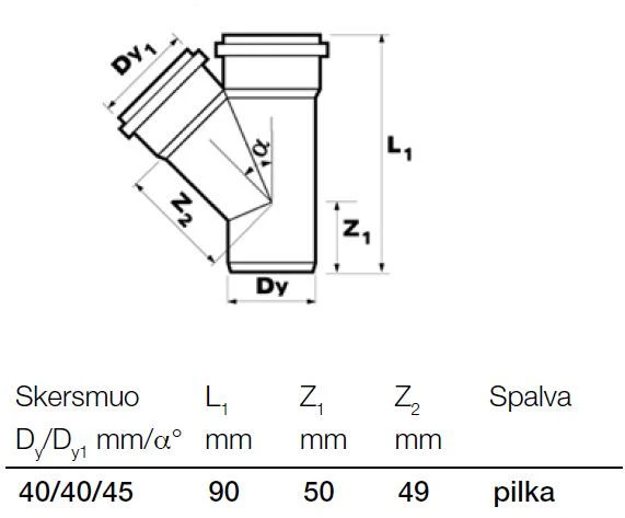 Wavin Magnaplast Vidaus kanalizacijos trišakis HTEA, , d 40, 45*