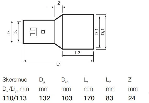 Jungtis su drenažiniu vamzdžiu Wavin, Ø 110/113 mm
