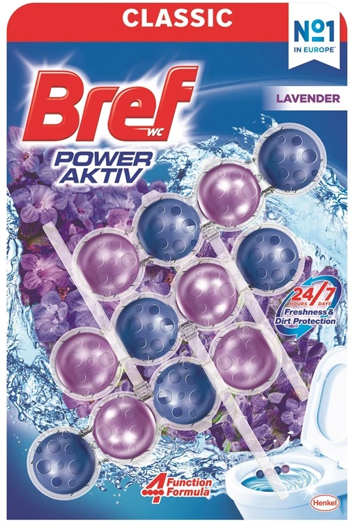 WC valiklis-gaiviklis BREF POWER AKTIV LAVENDER, 3×50 g