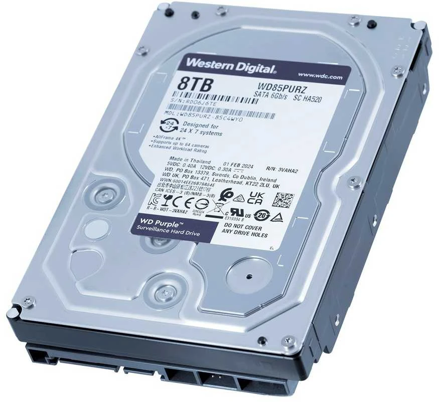 Kietasis diskas Western Digital HDD Video Surveillance WD Violetinė 8TB CMR, 3.5'', 256MB, 5640 RPM, SATA, TBW: 180