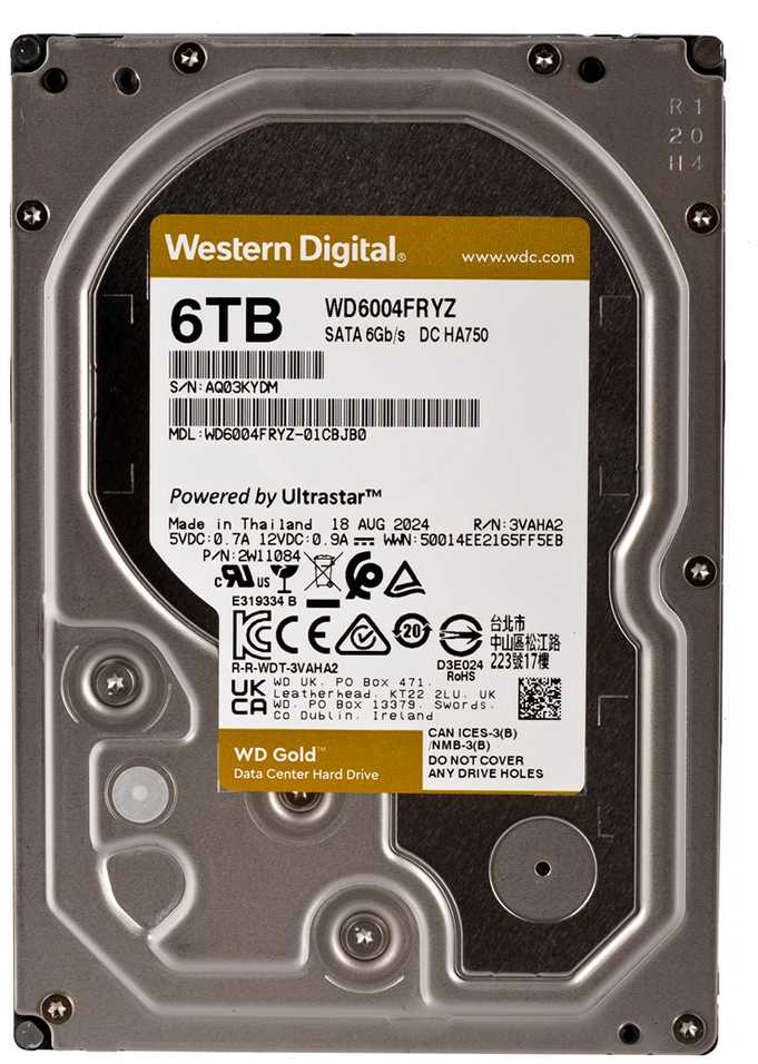Sandisk Kietasis diskas – „Western Digital Gold WD6004FRYZ“ 6 TB 7200 RPM 128 MB 3,5" Serial ATA III