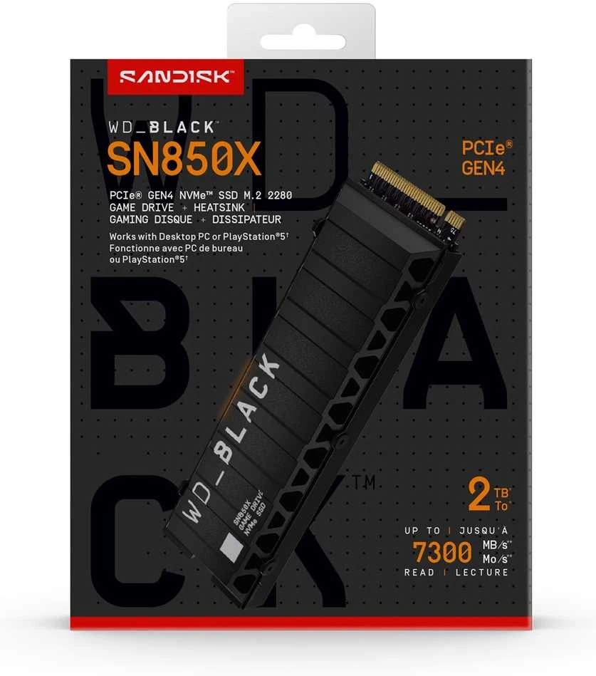 WD Juodas 2TB SN850X NVMe SSD itin greitas PCIe Gen4 x4 M.2 su vidiniu radiatoriumi, vienoje pakuotėje, maitinamas „SANDISK“