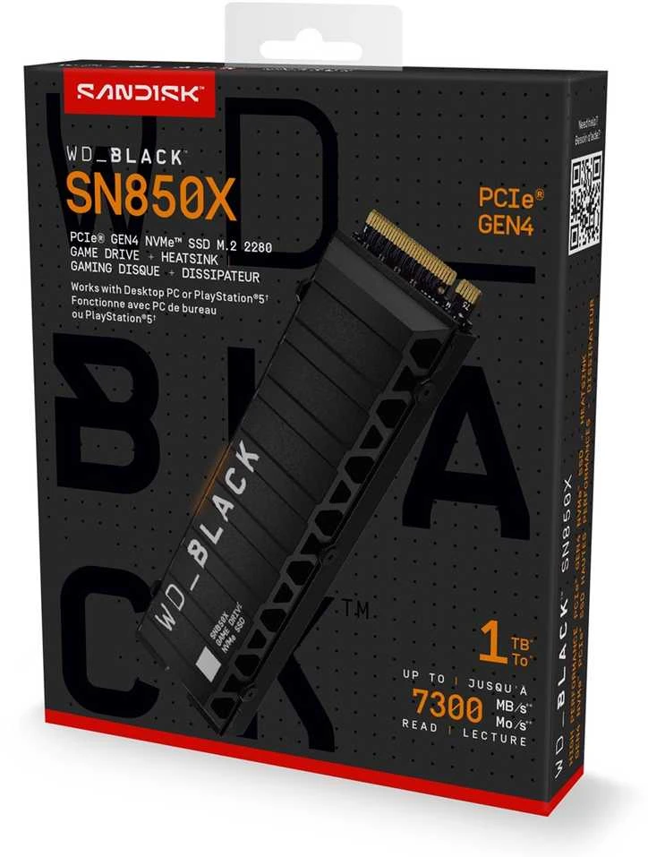WD Juodas 1TB SN850X NVMe SSD itin greitas PCIe Gen4 x4 M.2 su vidiniu radiatoriumi, vienoje pakuotėje, maitinamas „SANDISK“