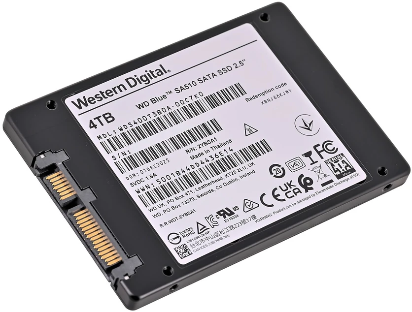 WD Mėlyna SA510 SSD 4TB SATA III 6Gb/s korpusas 2.5" 7mm vidinė vienguba pakuotė, MAITINA „SANDISK“
