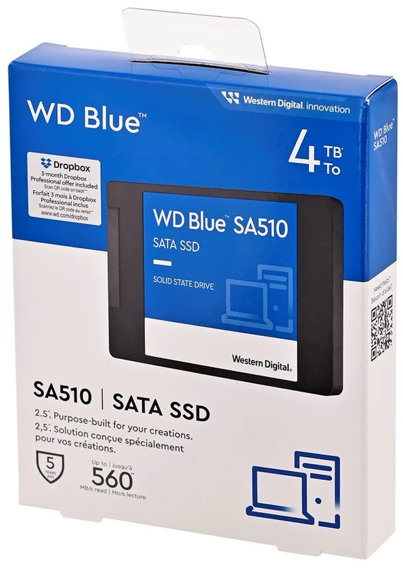WD Mėlyna SA510 SSD 4TB SATA III 6Gb/s korpusas 2.5" 7mm vidinė vienguba pakuotė, MAITINA „SANDISK“