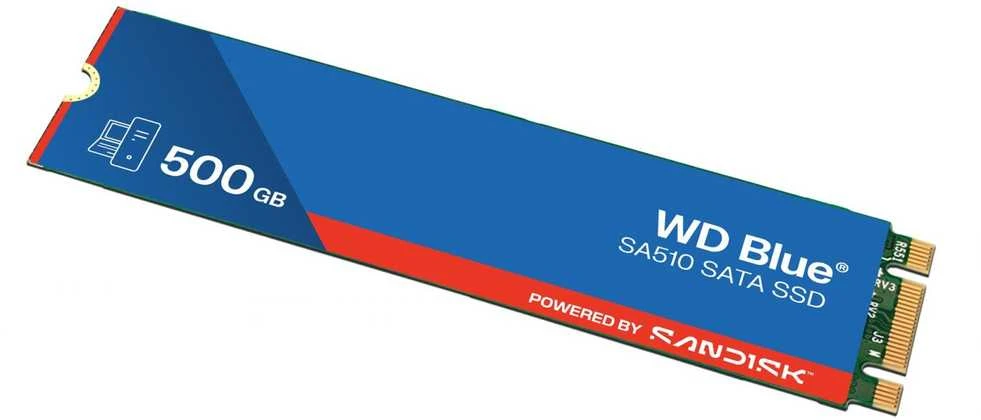 WD Mėlyna SA510 SSD 500GB M.2 2280 SATA III 6Gb/s vidinis, vienos pakuotės, maitinamas „SANDISK“