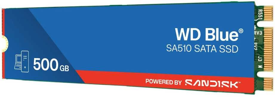 WD Mėlyna SA510 SSD 500GB M.2 2280 SATA III 6Gb/s vidinis, vienos pakuotės, maitinamas „SANDISK“