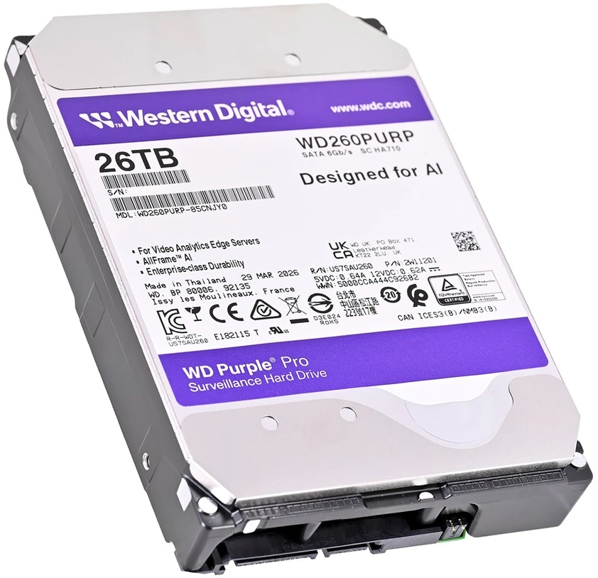 26 TB „Violetinė Pro“ 512 MB, 3,5 colio, SATA 6 GB/S, 7200 aps./min.
