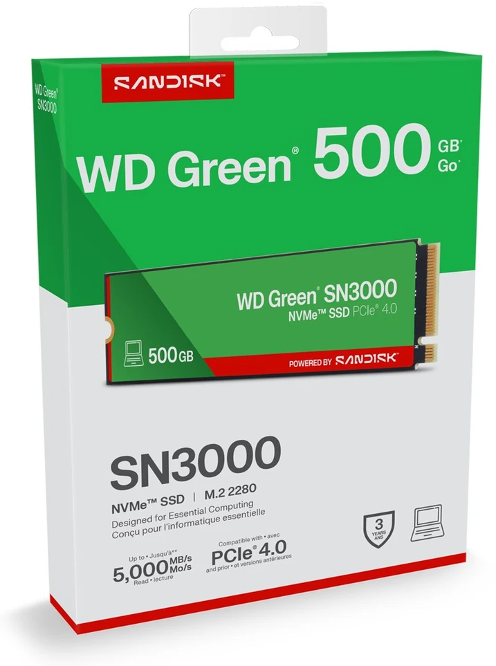 Western Digital Žalias WD ™ SN3000 NVMe™ SSD POWERED BY SANDISK 500 GB