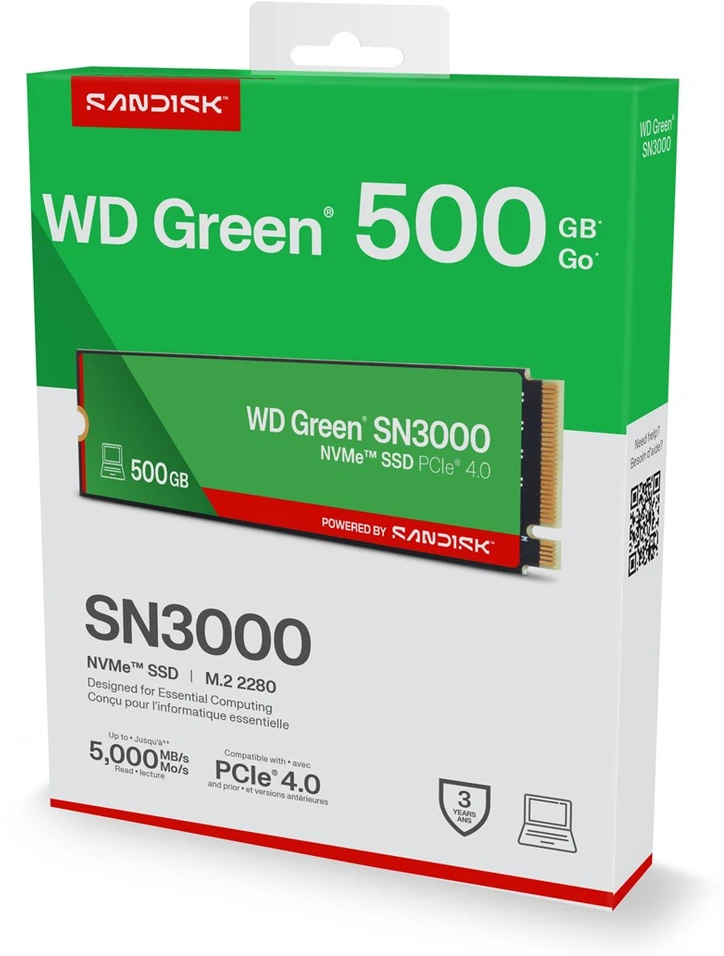Western Digital Žalias WD ™ SN3000 NVMe™ SSD POWERED BY SANDISK 500 GB