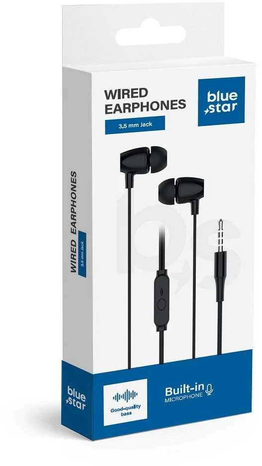 BlueStar Wire earphones Jack 3,5 mm Blue Star PA-E67 1,2 m juodas