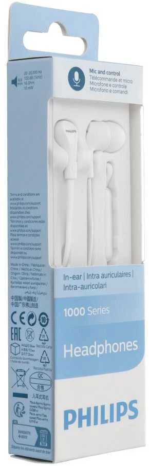 Į ausį įdedamos laidinės ausinės Philips TAE1105, Baltos