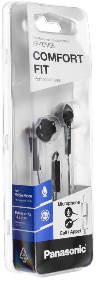 Į ausis įstatomos ausinės su mikrofonu Panasonic RP-TCM55E-K, Juodos