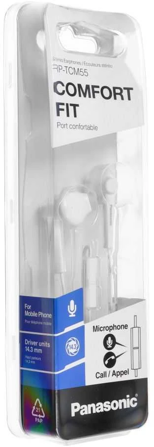 Į ausis įstatomos ausinės su mikrofonu Panasonic RP-TCM55E-W, Baltos
