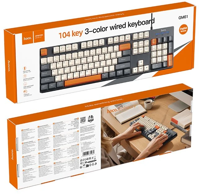 su laidu klaviatūra QWERTY Hoco GM61 tri-color (baltas, pilkas, oranžinis)