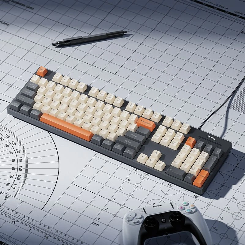 su laidu klaviatūra QWERTY Hoco GM61 tri-color (baltas, pilkas, oranžinis)