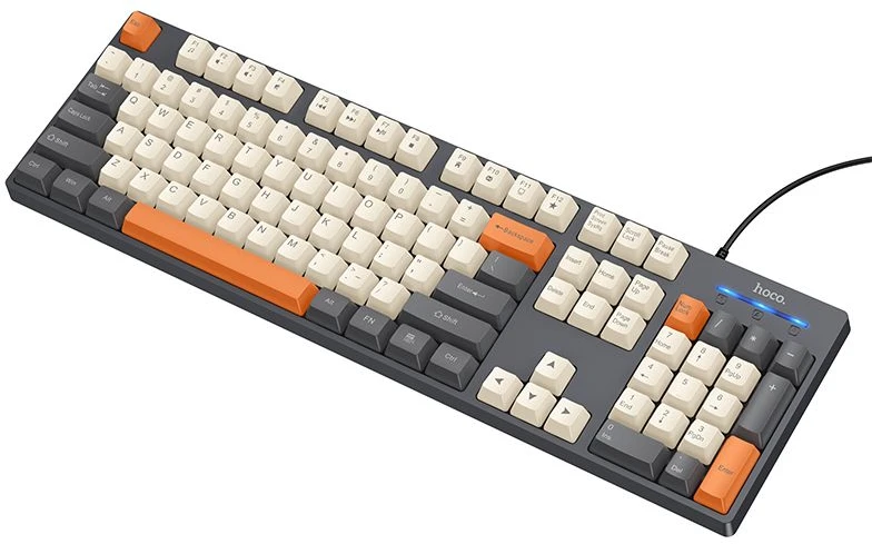 su laidu klaviatūra QWERTY Hoco GM61 tri-color (baltas, pilkas, oranžinis)