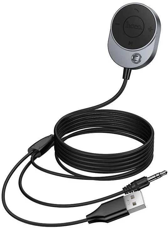 Belaidis automobilio imtuvas Hoco AUX Bluetooth su laidu Jack 3,5 mm E150 metalinis pilkas