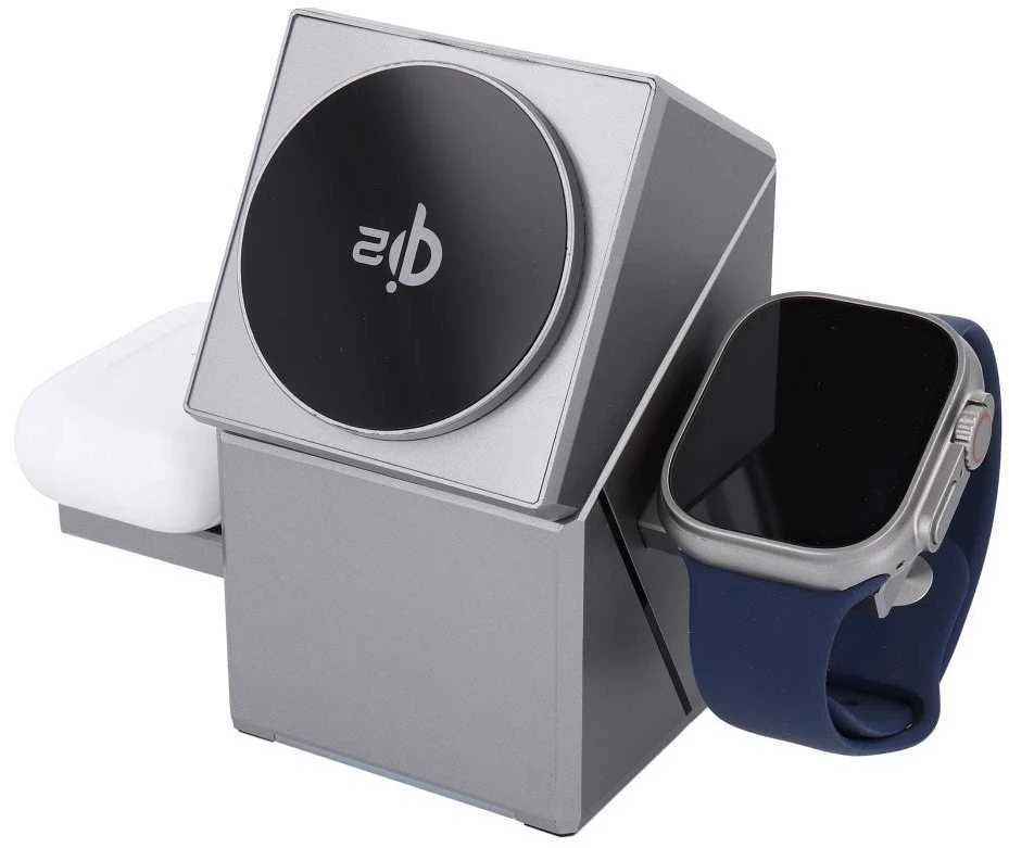 Belaidis įkroviklis Forcell F-Energy 3in1 Rotation Cube Qi2, suderinamas su MagSafe (F-06), sidabrinis