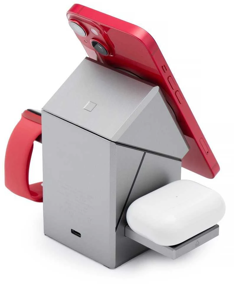 Belaidis įkroviklis Forcell F-Energy 3in1 Rotation Cube Qi2, suderinamas su MagSafe (F-06), sidabrinis