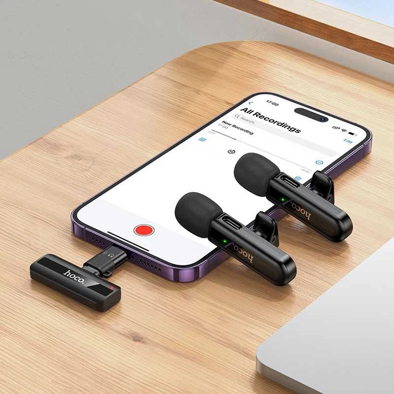 Belaidžių mikrofonų rinkinys Hoco L20A USB-C/Lightning juodas