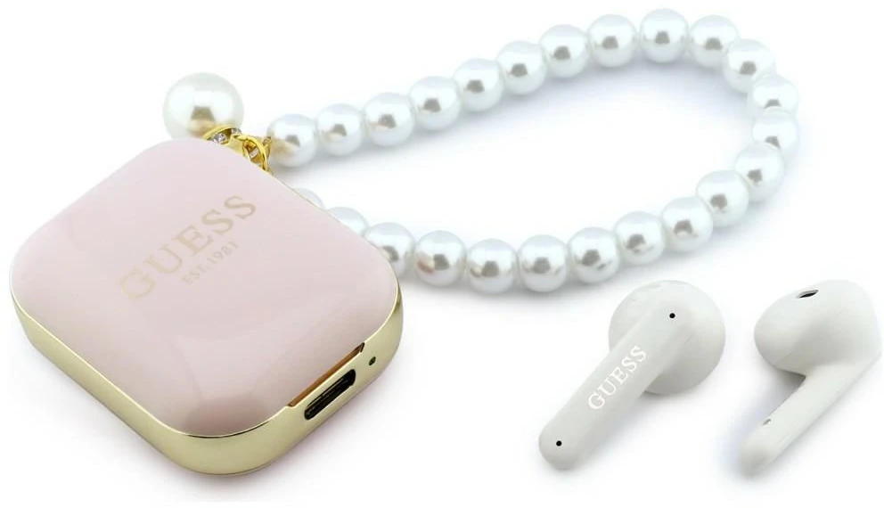 Ausinės Belaidės earphone GUESS TWS Pearl Strap GUE005292 rožinė
