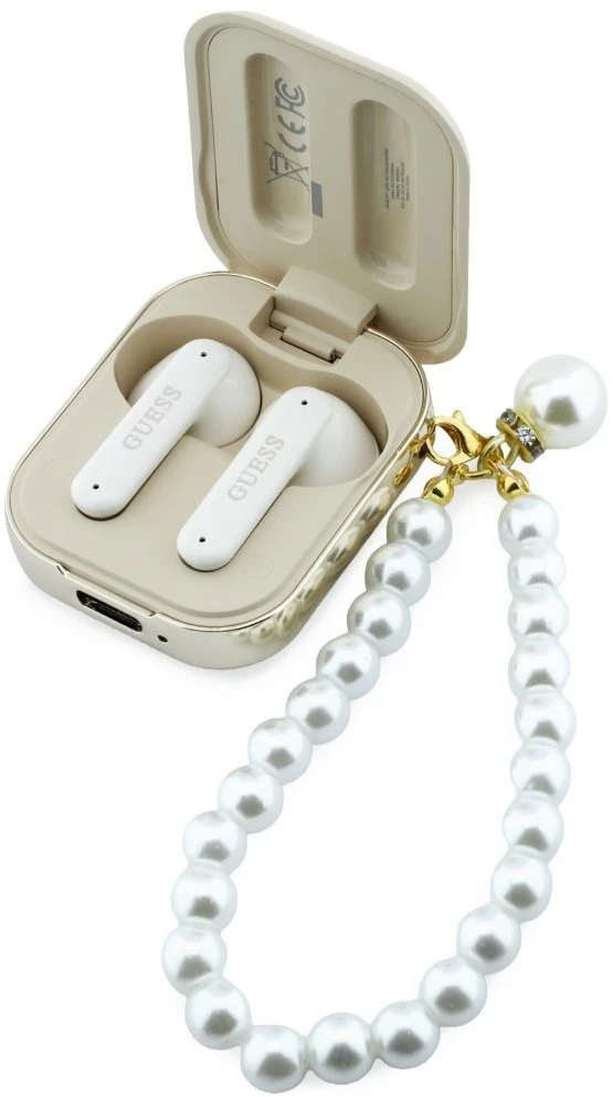 Belaidės ausinės GUESS TWS Pearl Strap GUE005326 smėlio spalvos