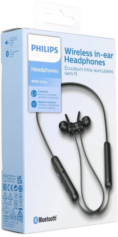 Į ausis dedamos belaidės ausinės su mikrofonu Philips TAE1205BK/00, Juodos