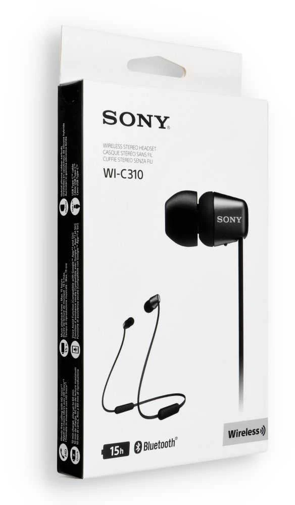 Belaidės į ausį įdedamos ausinės Sony WI-C310B su mikrofonu, Juodos