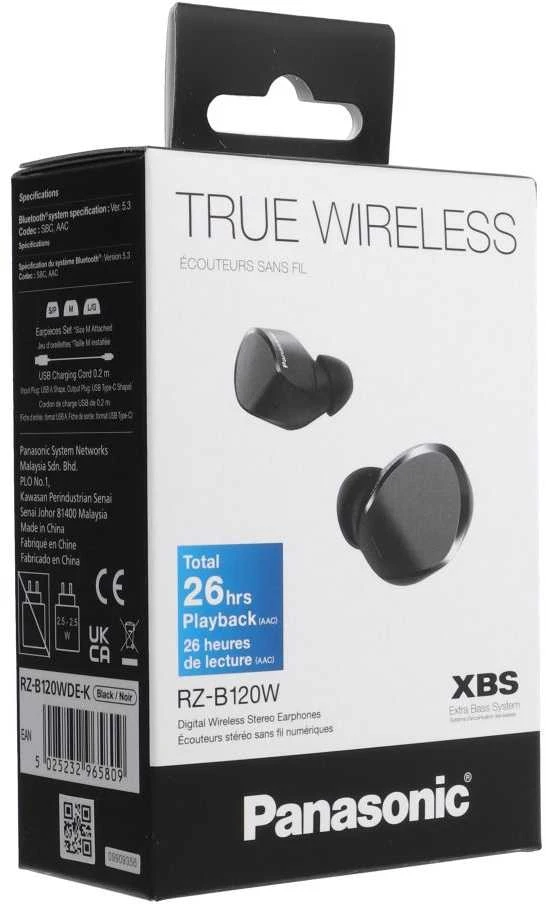 Ausinės Panasonic Digital Stereo Earphones | RZ-B120WDE-K | Bluetooth | į ausis įkišamos | Belaidės | Juodas
