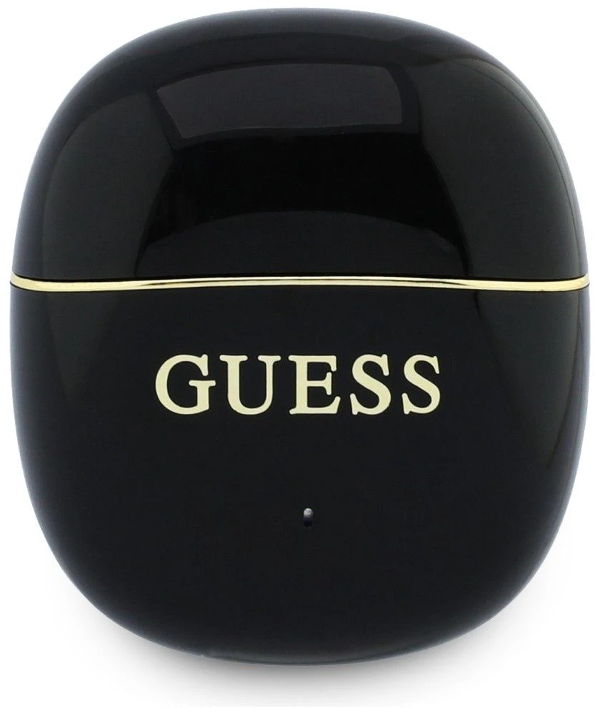 Guess Auksinė Line Glossy Classic Logo TWS belaidės ausinės juodos spalvos