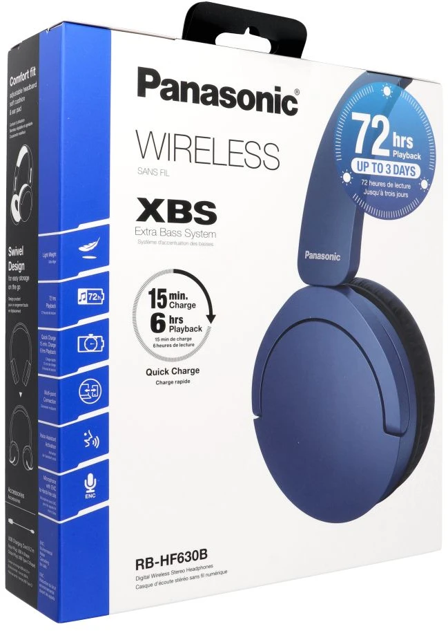 Panasonic Ausinės | RB-HF630BE-A | Bluetooth | Over-ear | Noise canceling | Belaidės | Mėlyna