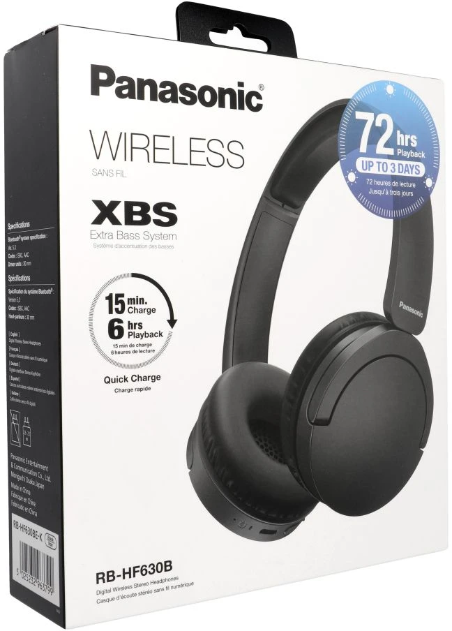 Panasonic Ausinės | RB-HF630BE-K | Bluetooth | Over-ear | Noise canceling | Belaidės | Juodas
