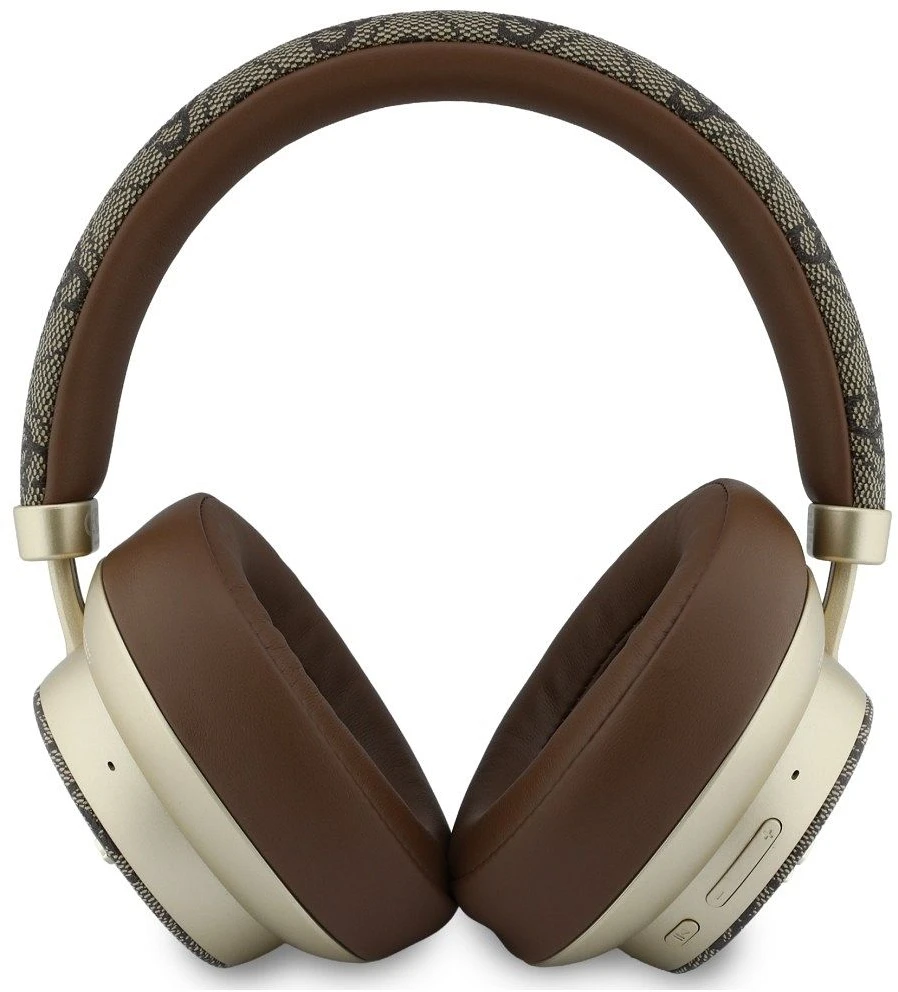 Ant ausų uždedamos ausinės Guess Bluetooth ENC 4G Auksinė Script Metal rudos spalvos