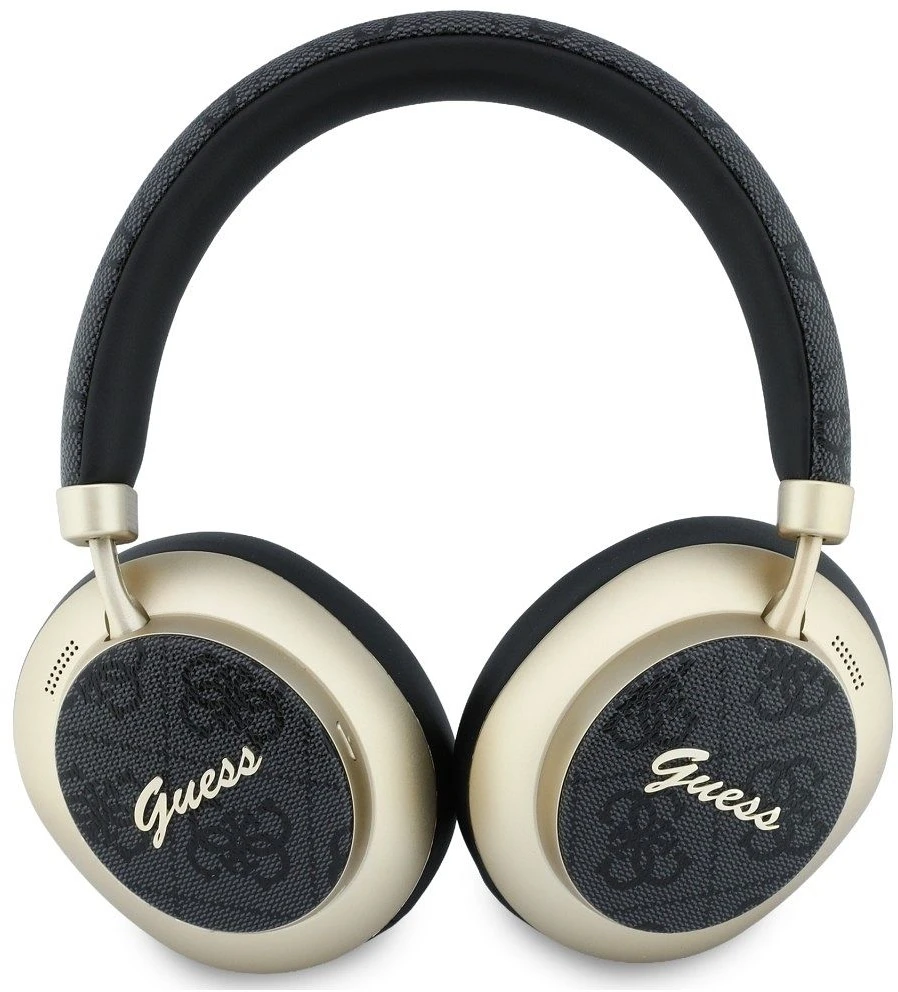 Ant ausų uždedamos ausinės Guess Bluetooth ENC 4G Auksinė Script Metal juodos spalvos