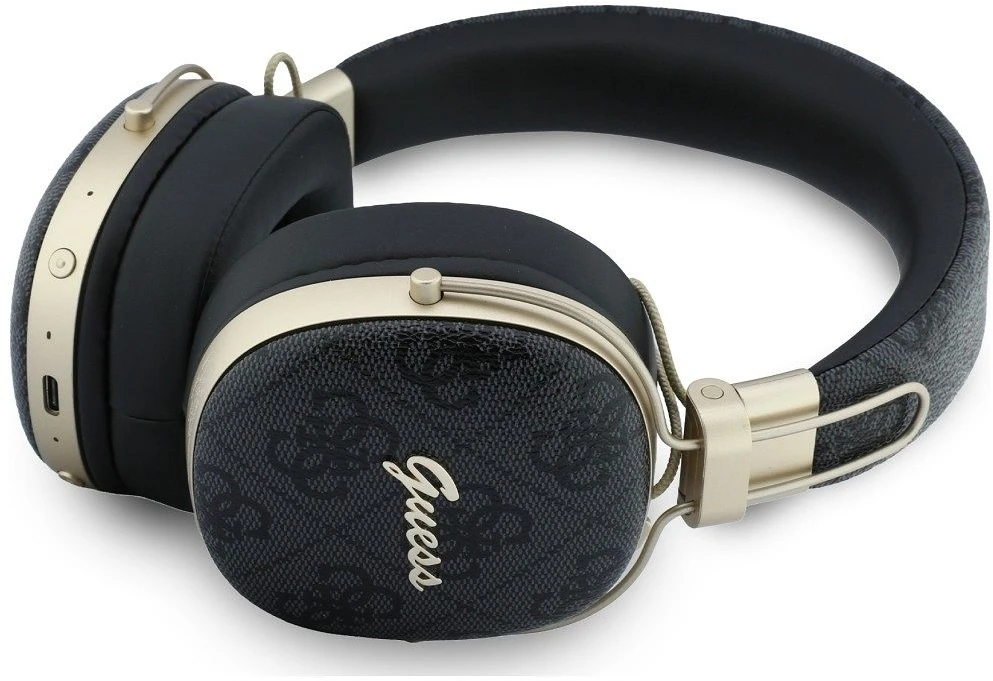Ausinės Guess Bluetooth ENC Metal 4G Script Logo juodos spalvos