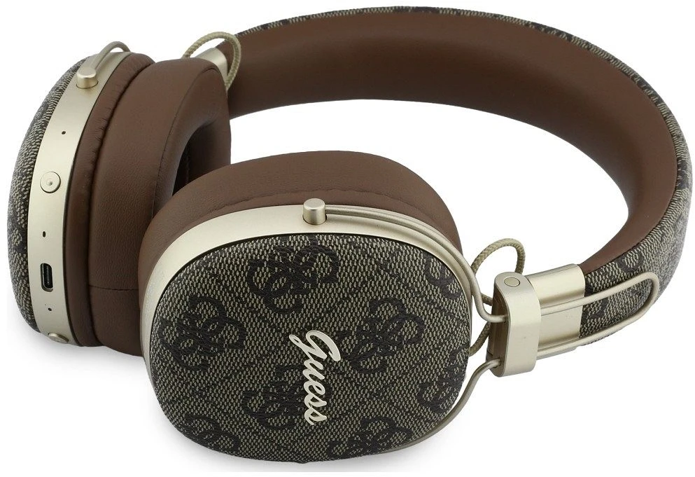 Ausinės Guess Bluetooth ENC Metal 4G Script Logo rudos spalvos