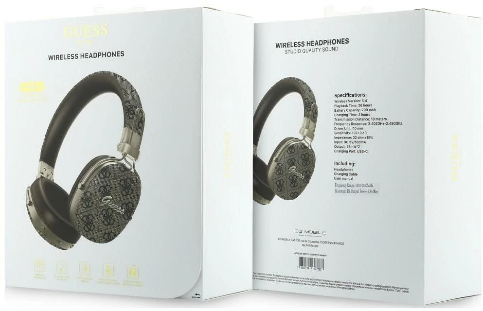 Ausinės Guess Bluetooth ENC Metal 4G Script Logo rudos spalvos