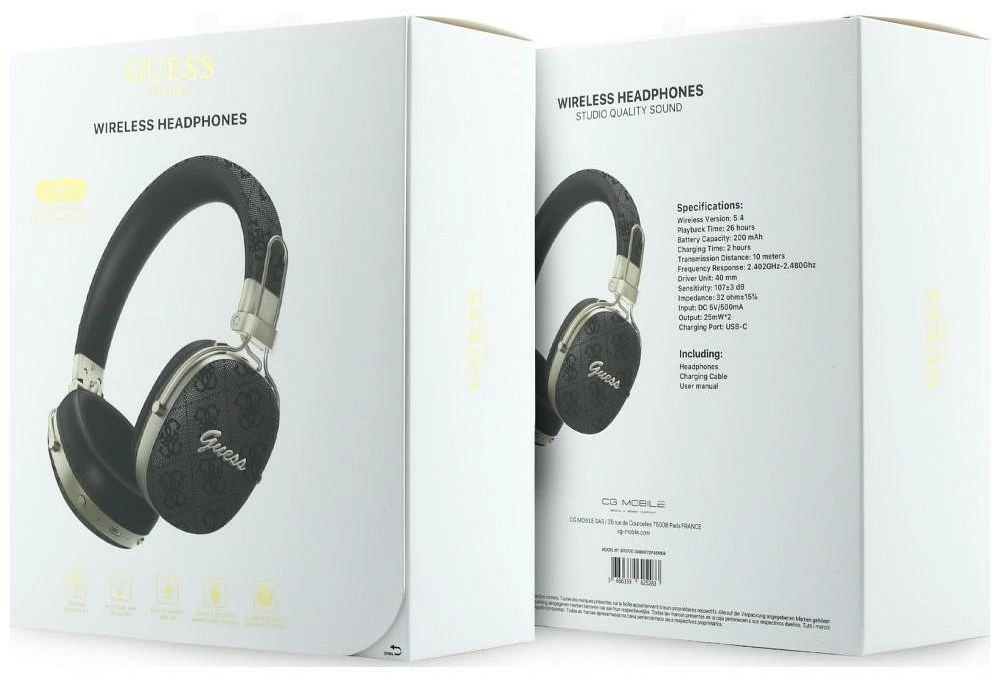 Ausinės Guess Bluetooth ENC Metal 4G Script Logo juodos spalvos