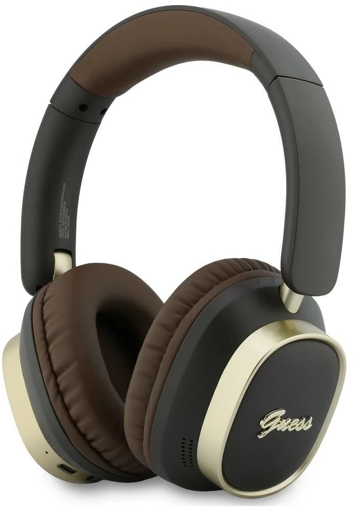 Ausinės Guess Bluetooth ENC Rectangle Metal Script rudos spalvos